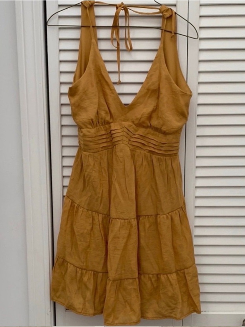 Francesca’s Blue Rain Mustard Tiered Dress